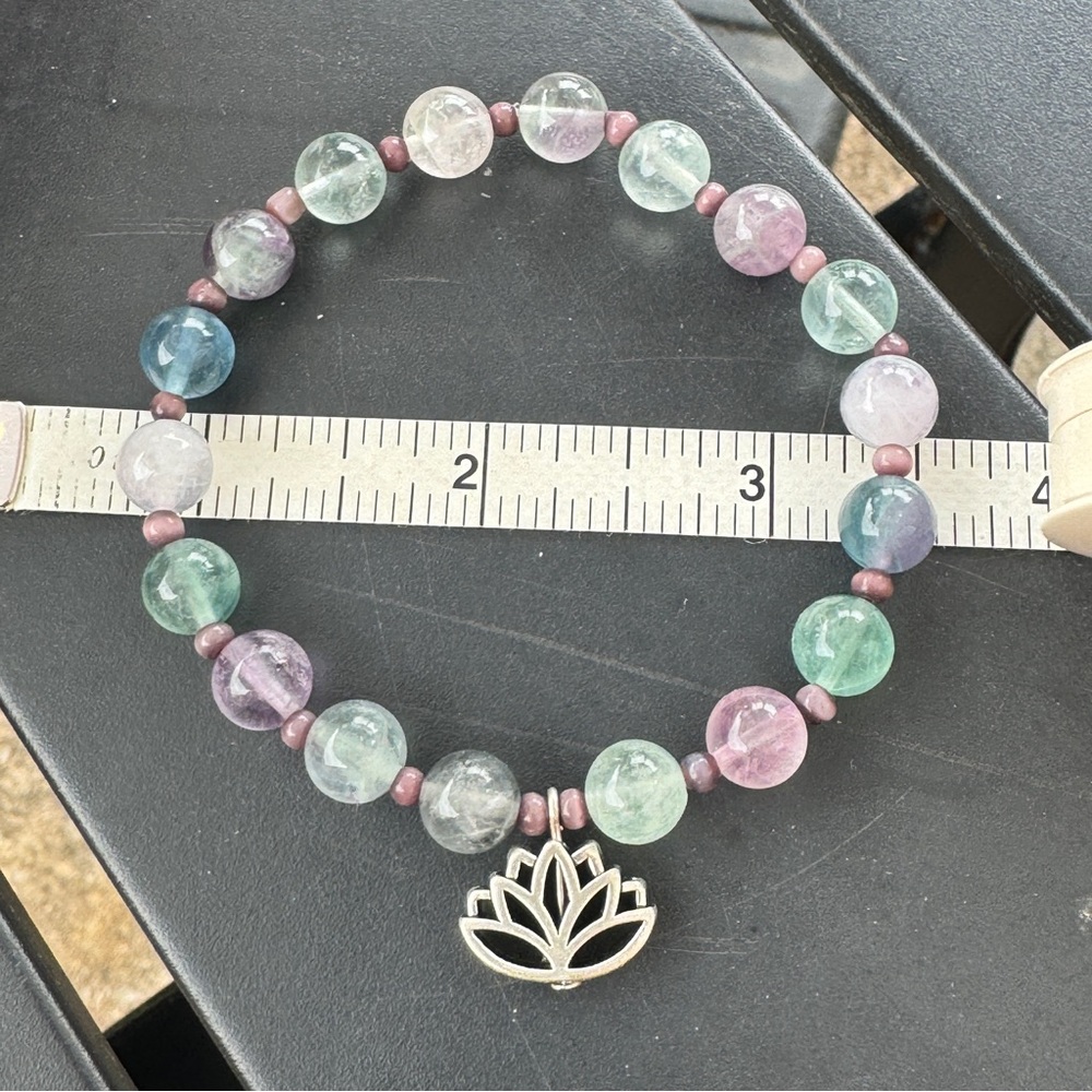 Handmade Fluorite Bracelet with Lotus Flow Charm - Picture 4 of 4